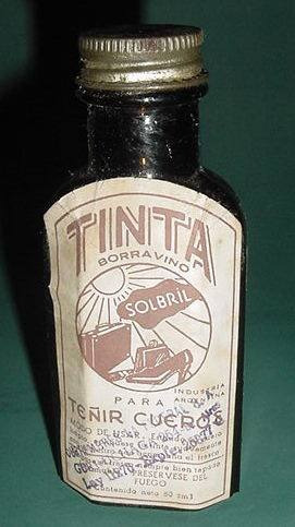 Antigua Botella Tinta Solbril Borravino Cueros Publicidad