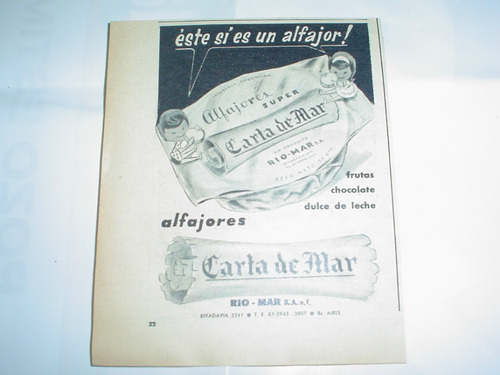 Alfajor Super Carta Del Mar Rio-mar S.a. Publicidad  1963