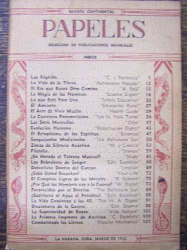 Revista Papeles Nº 3 * Marzo 1942 * Revista Cubana *