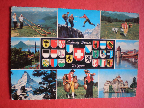 Postal De Suiza Varios Paisajes Año 1964 Con Sello Postal