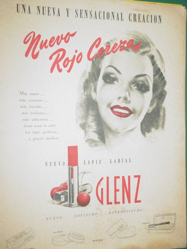 Publicidad Antigua Lapiz Labial Labios Glenz Rojo Cereza