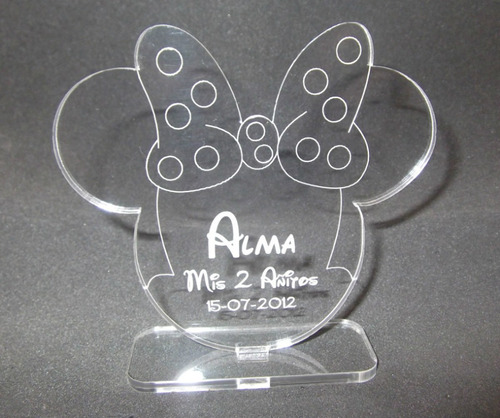 Souvenir Acrílico Cumpleaños Minnie, Con Nombre Grabado