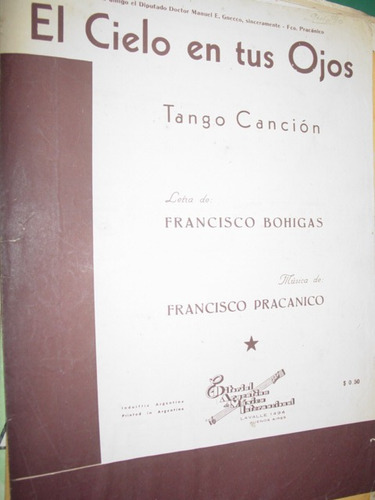 Partitura Tango El Cielo En Tus Ojos Bohigas Pracanico