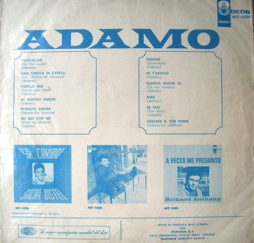 Imagen 2 de 3 de Adamo Música Italiana De Los Años 70