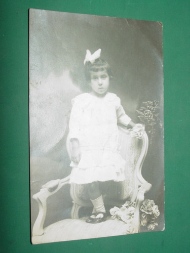 Fotografia Antigua Costumbres Niños Niña Silla Moño S/data