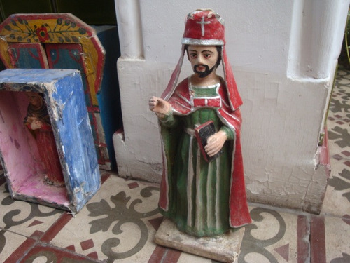 Antiguo Santo Criollo Madera De Palma Arte Sacro Popular