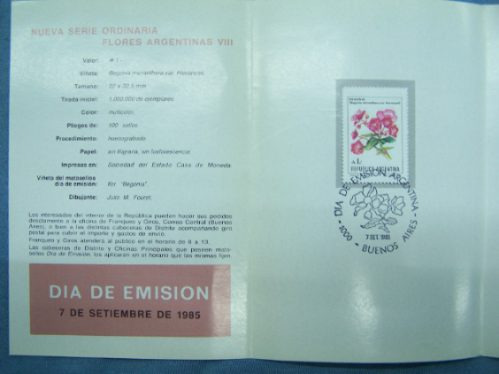 Flores Argentinas Viii * 1º Dia Emision 7/9/1985 *