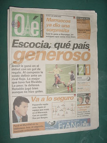Diario Ole Mundial 11/6/98 Marruecos Brasil Escocia Batistut