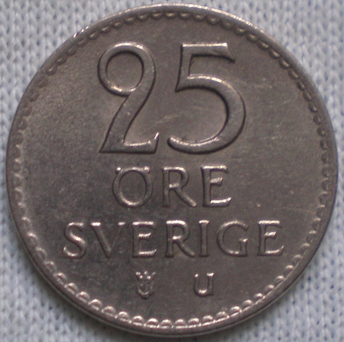 Suecia 25 Ore Año 1969 U Moneda De Cuproníquel Km#836