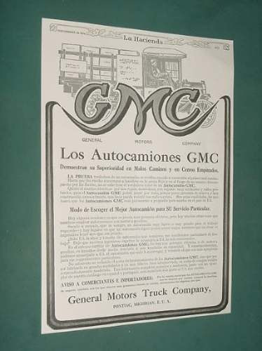 Publicidad Rural 1920 Auto Camiones Gmc General Motors Cia