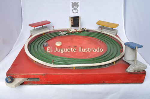 Carrera De Caballos Grande Madera Plomo Juego Mesa Antiguo