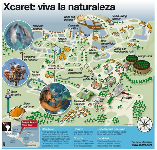 Mapa 45 X 30 Cm. Parque Tematico Xcaret En Cancun Mexico