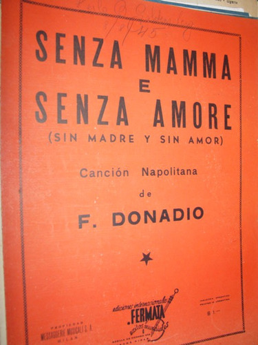 Partitura Antigua Cancion Napolitana Mamma Amore Donadio