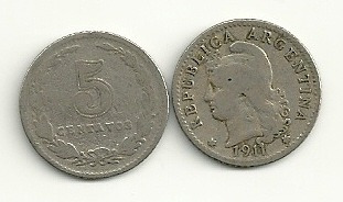 Moneda Argentina Niquel 5 Centavos Año 1911 Buena-