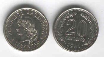 Moneda Argentina 20 Centavos 1961 Sin Circular