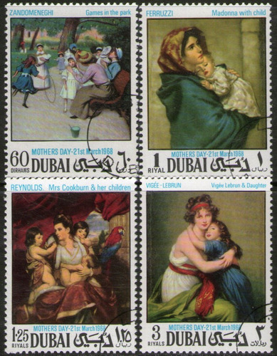 Dubái Serie X 4 Sellos Usados Pinturas Día De La Madre 1968