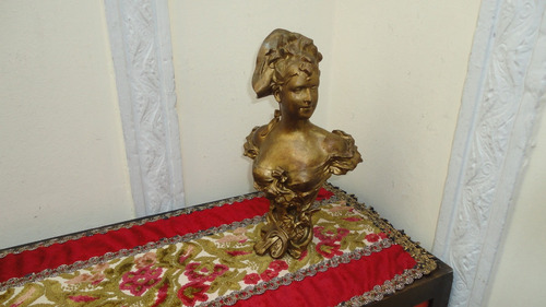Busto Frances Dama Antiguo En Petit Bronce Gran Pieza Miralo