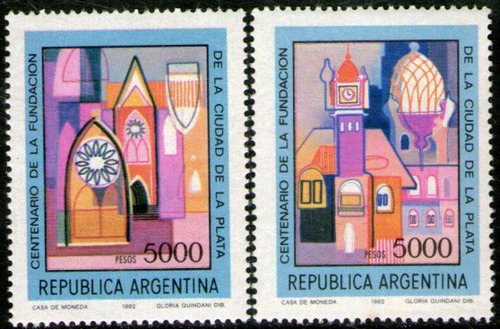 Argentina Serie X 2 Sellos Mint Centenario De La Ciudad De La Plata Iglesia Catedral De La Plata, Municipalidad Año 1982