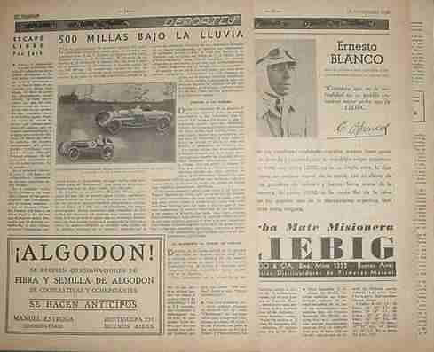 Clipping Autos 500 Millas Italia Roma Moto Club 1934 - 3 Pgs