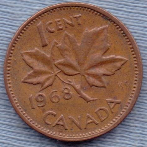 Canada 1 Cent 1968 * Hoja De Maple * Elizabeth Ii *