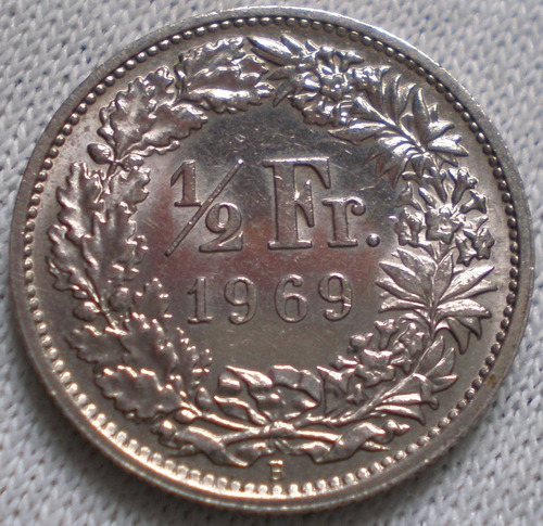 Suiza 1/2 Medio Franco Años: 1969b - 1975 Km#23a.1  C/u
