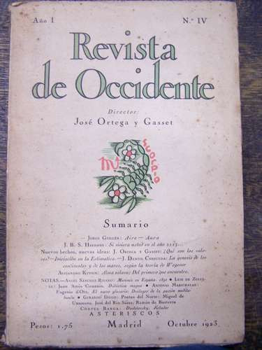 Revista De Occidente * Nº 4 Octubre De 1923 * Madrid