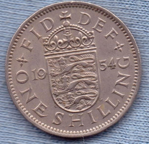 Inglaterra 1 Shilling 1954 * Escudo Ingles * Elizabeth Ii *