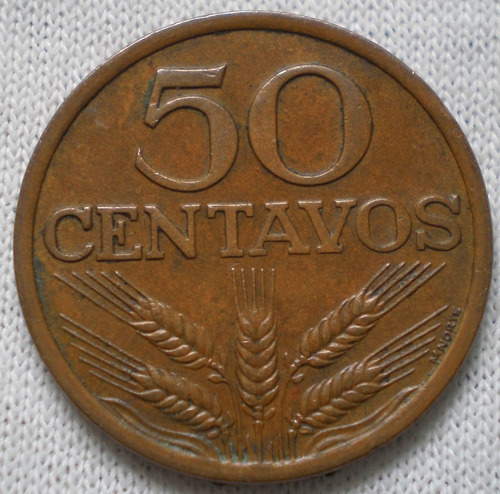 Portugal 50 Centavos Moneda De Bronce Del Año 1974 - Km# 596