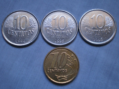 Brasil 10 Centavos Moneda 1994 1995 1996 1997 Acero Inox C/u