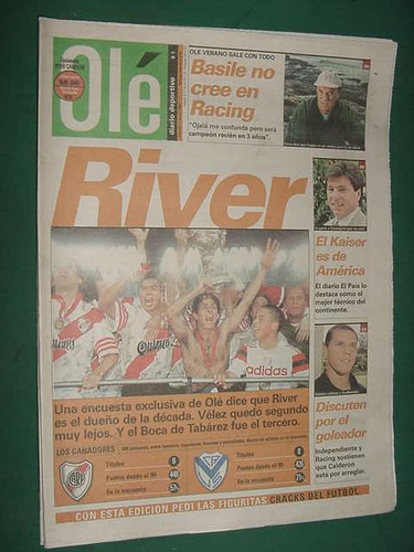 Diario Ole 2/1/98 River Plate Velez Independiente Gimnasia