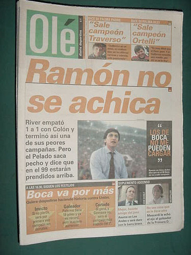 Diario Ole 13/12/98 River Colon Ramon Diaz Boca Di Palma