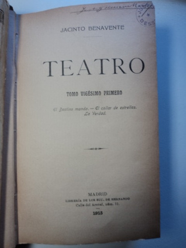Jacinto Benavente - Teatro - Madrid 1913 / Tomo 1