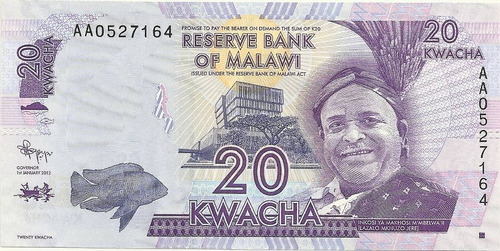 3 Billetes Malawi De 20, 50 Y 100 Kwacha 2012 Sin Circular