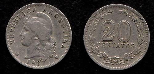 Argentina 1937 Moneda De 20 Centavos De Cuproniquel
