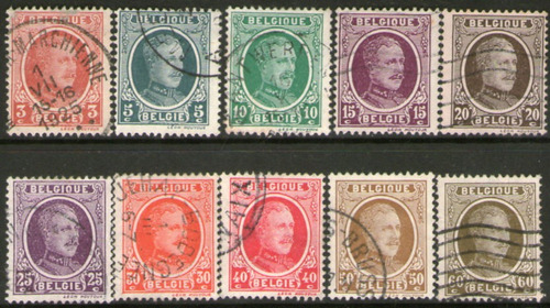 Bélgica Serie No Completa X 10 Sellos Usados Albert I 1921-8