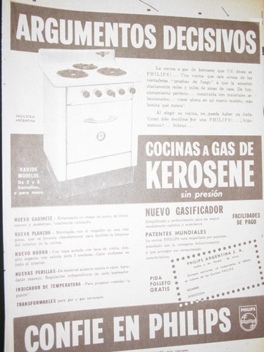 Publicidad Antigua Cocinas Philips Gas Kerosene Mod3