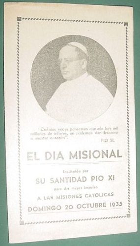 Religion Dia Misional 20 Octubre 1935 Papa Pio 11 Misiones