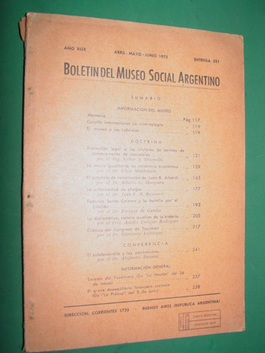 Revista Boletin Museo Social Argentino 351 Criminologia