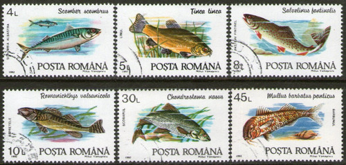 Rumania Serie X 6 Sellos Usados Fauna: Peces Año 1992 