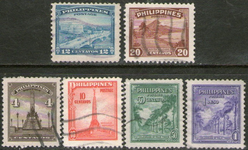 Filipinas 6 Sellos Monumentos = Puente = Volcán Año 1947 