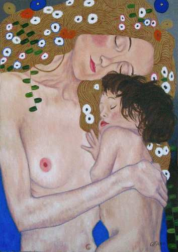 Madre Con Bebe Cuadro Oleo Enmarcado Copia De Klimt