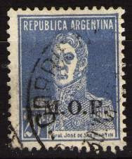 Argentina 1931 - M O P Letras Perfiladas S/20c San Martin