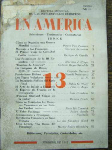 Revista En America Nº 13 * Febrero 1943 De Los Intelectuales