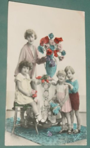 Postal Postcards Infantil Niños 1943 Mujercitas Flores Italy
