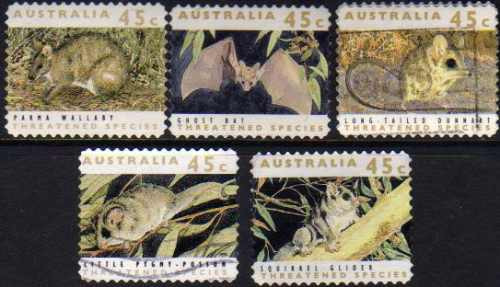 Australia Serie X 5 Sellos Mamíferos En Extinción Año 1991