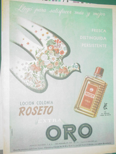 Publicidad Clipping Perfume Locion Colonia Roseto Extra Oro