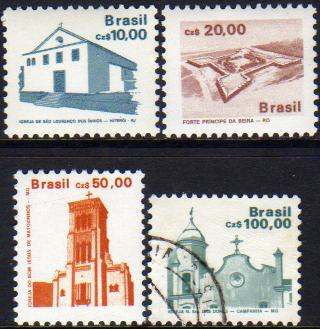 Brasil Serie X 4 Sellos Mint Iglesias Y Fuerte Año 1987