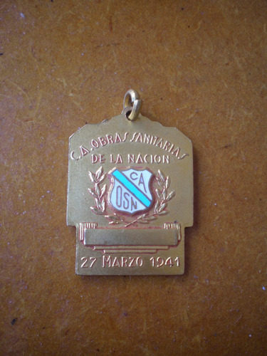 Medalla Con Esmalte De Obras Sanitarias De La Nacion 1941
