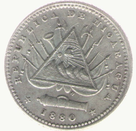 Nicaragua 10 Centavos 1880 Exc+