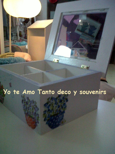 Caja De Té 4 Divisiones Decorada Decoupage Pintada A Mano